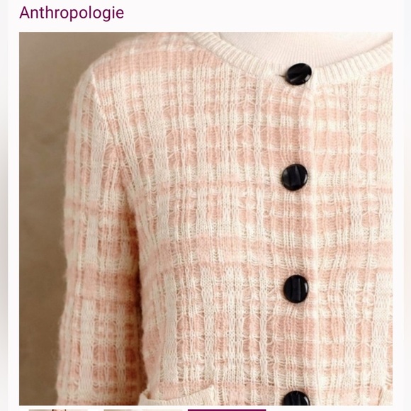 Anthropologie knitted & knotted pink textured plaid button up cardigan sweater M - Picture 6 of 10